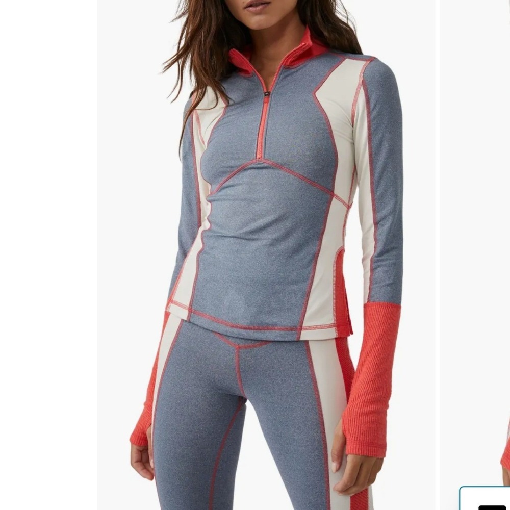 FP Movement Pullover Small Blue Orange Colorblock Quarter Zip Excellent